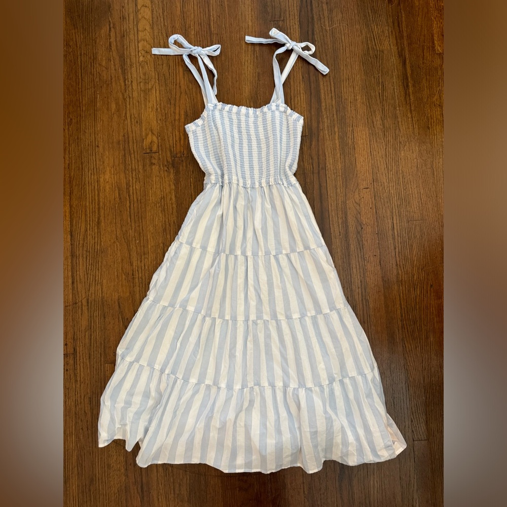 J. CREW White and light blue striped midi dress